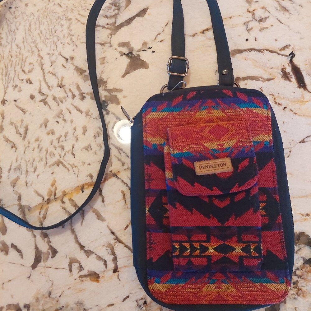 Pendleton wool front cross body bag with zippered wallet interior